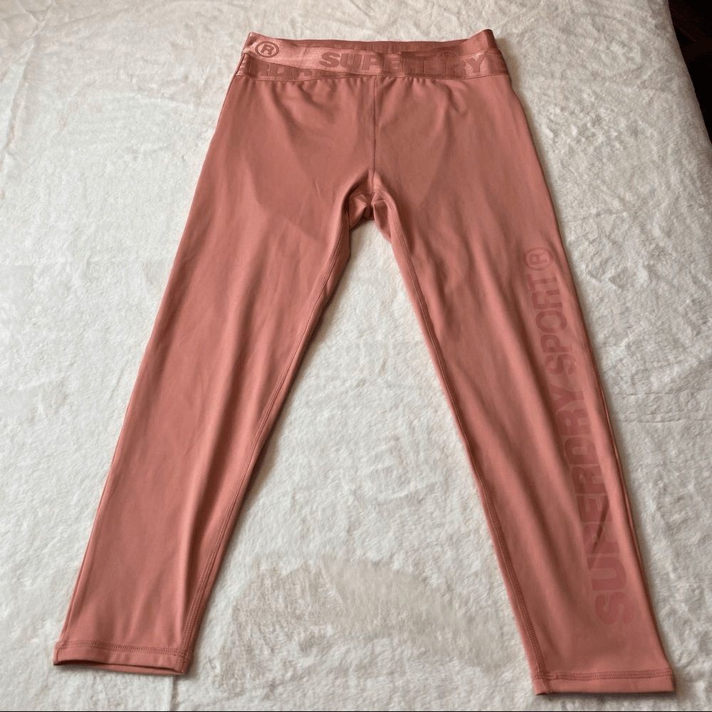 Superdry Sport Womens Leggings 10 Salmon Pink Cropped Capri Stretch Logo